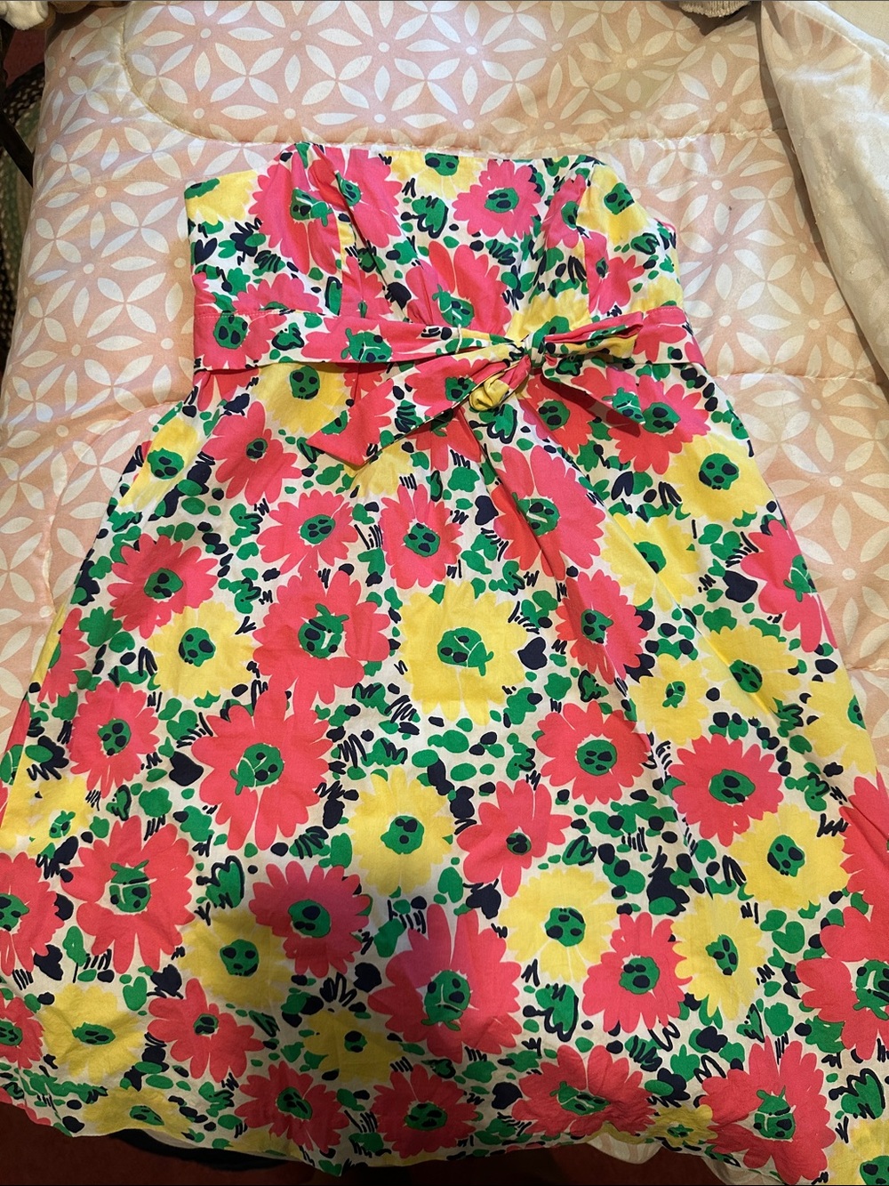 Lilly Pulitzer Strapless Floral Sundress in Pink, Yellow & Green